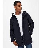 Only & Sons Navy Borg Lined Hooded Parka Jacket
